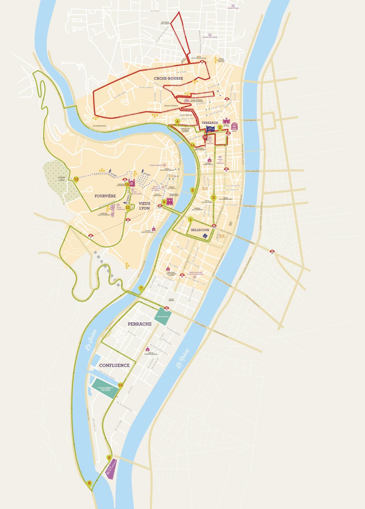 Карта автобусных туров по Лиону Hop On Hop Off