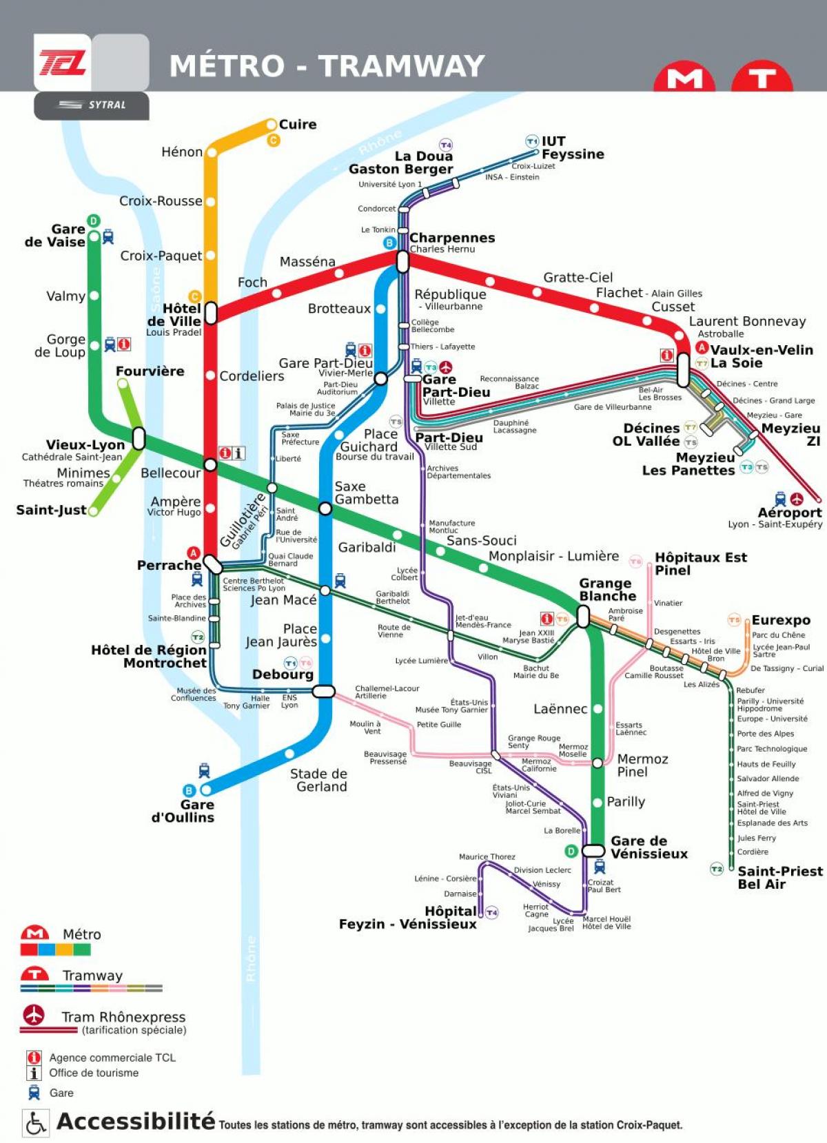 Карта станций лионского метро