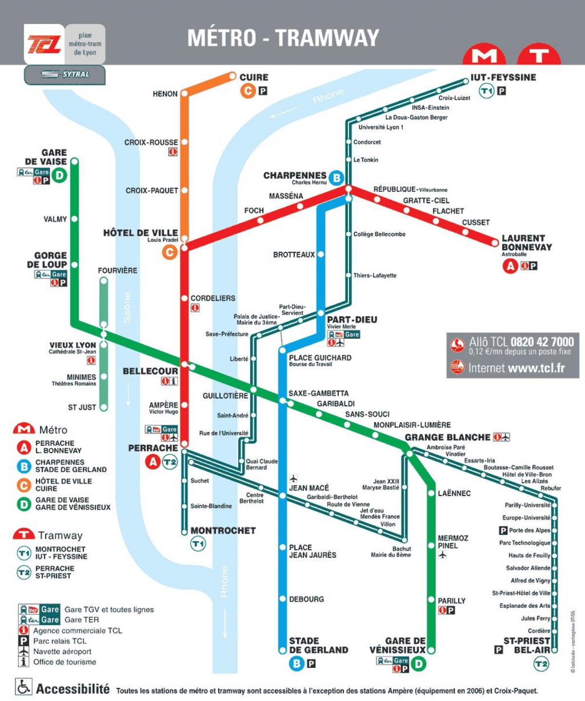 Карта станций метро Лиона